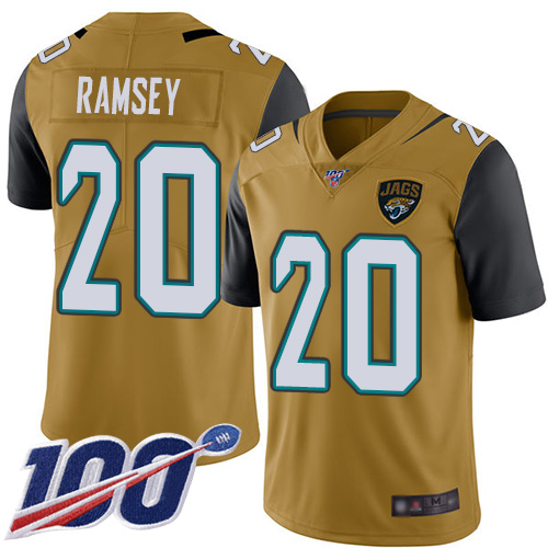 Jacksonville Jaguars 20 Jalen Ramsey Gold Youth Stitched NFL Limited Rush 100th Season Jersey
